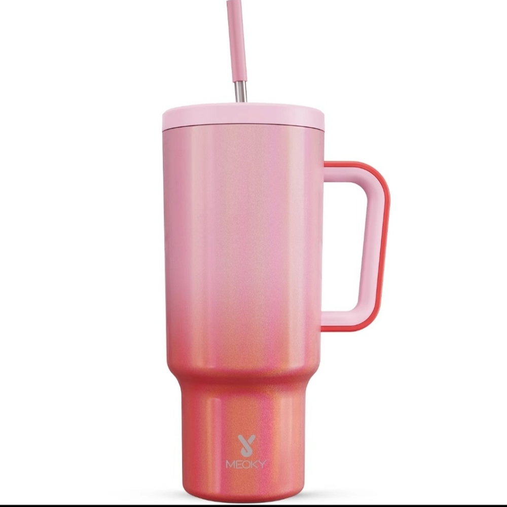 40oz Tumbler with Handle Pink Red Ombre Gradient Valentine's Tumbler